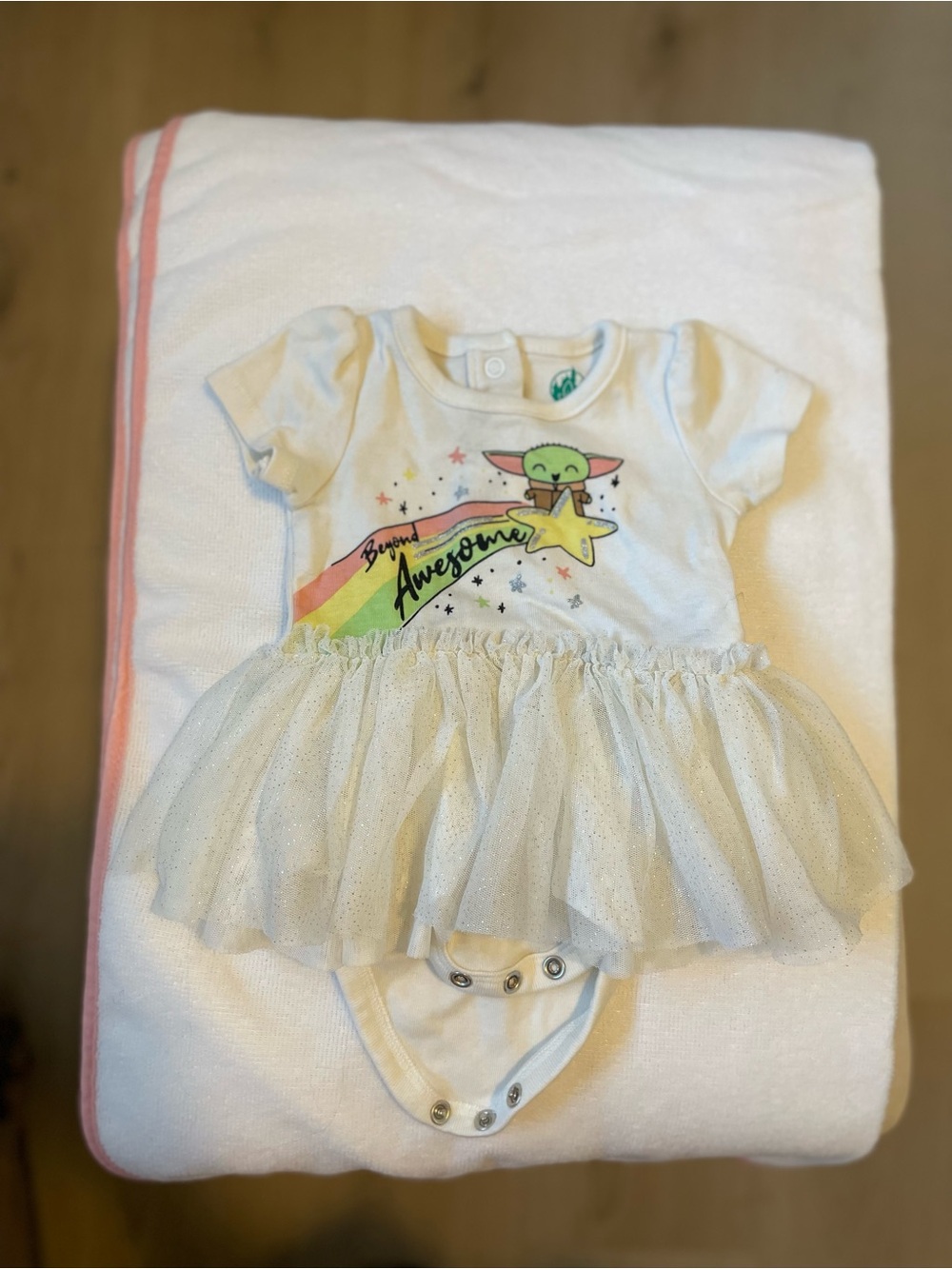 Rare Yoda Disney White Baby Dress with Rainbow